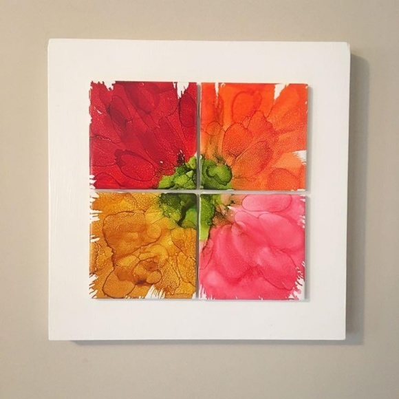 "Bright Flower" Original Alcohol Ink Wall Art